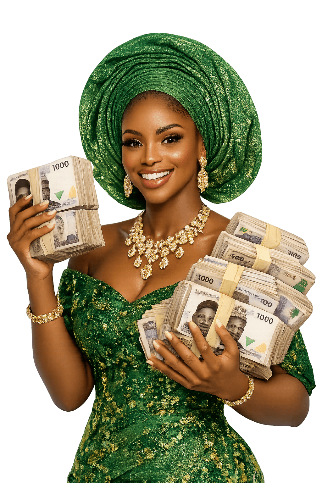 Happy model with cash